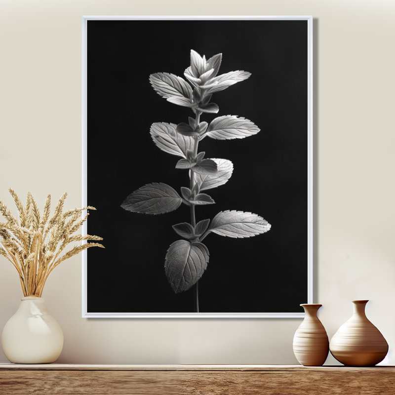 Élégante silhouette gris eucalyptus monochrome I - Eucalyptus, art mural, art mural, salon, Cadre flottant noir