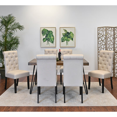 Stylish Dining Set With Hairpin Table And Six Chairs, Ideal For Family Gatherings And Enhancing Dining Experience