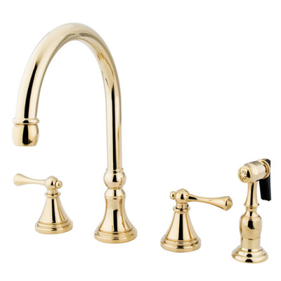 Kingston Brass Governor Double-Handle 4-Hole Widespread Kitchen Faucet with Brass Sprayer