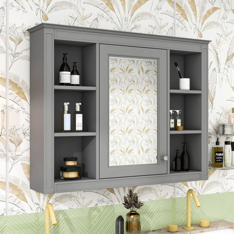 Eversole Wall-Mounted Bathroom Medicine Cabinet with Mirror and Concealed Storage, Gray