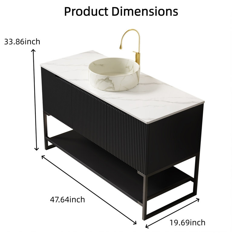 Ensemble de meuble-lavabo et de meuble-lavabo en pierre frittée blanche 48 po Carrara