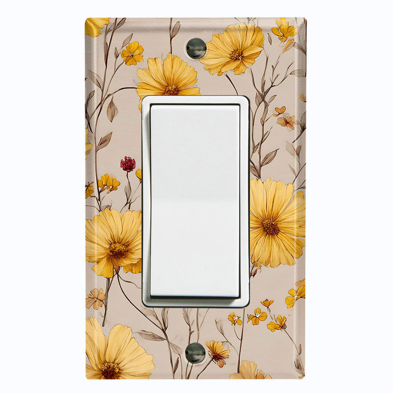 Couvercle de plaque d'interrupteur en métal; Chaise berçante GFI 1 taille US - Wildflowers, # 5 GFI simple / chaise berçante