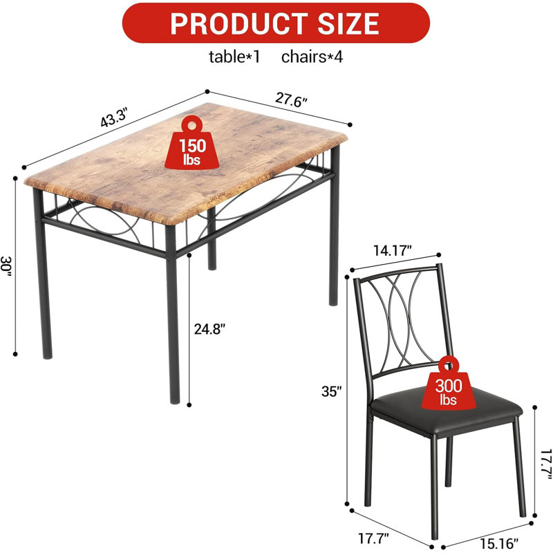 5-Piece Dining Room Table Set Kitchen Table for 4, Wooden Kitchen Table and 4 Wood Chairs/Upholstered Chairs