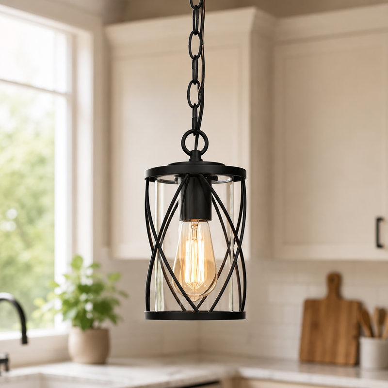 Luminaire suspendu noir moderne 1 lumière avec abat-jour cylindrique à hauteur réglable
