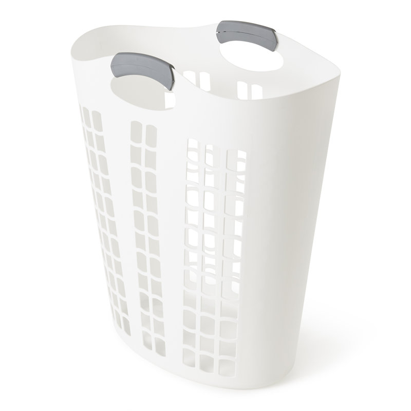 White Plastic Ventilated Upright Laundry Hamper with Handles