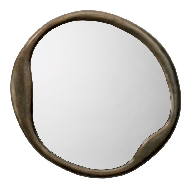Metal, Brass Round Wall Mirror, Antique Brass, Metal
