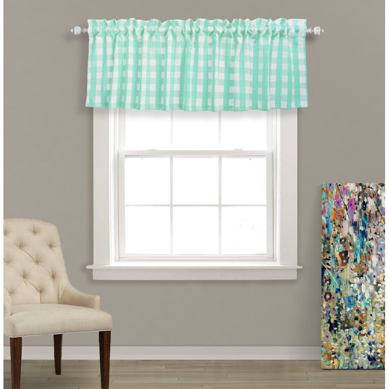 Rashara Plaid Tailored Window Valance, Teal/White, 56" W x 14" L