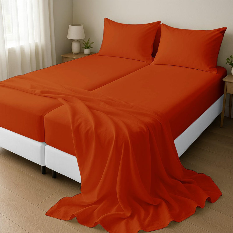 Split King Sheets for Adjustable Beds 5-Piece Split King Sheet Set, 800 Thread Count 100% Egyptian Cotton,12" Deep Pocket Adjustable Bed Sheets, Burnt Orange Solid