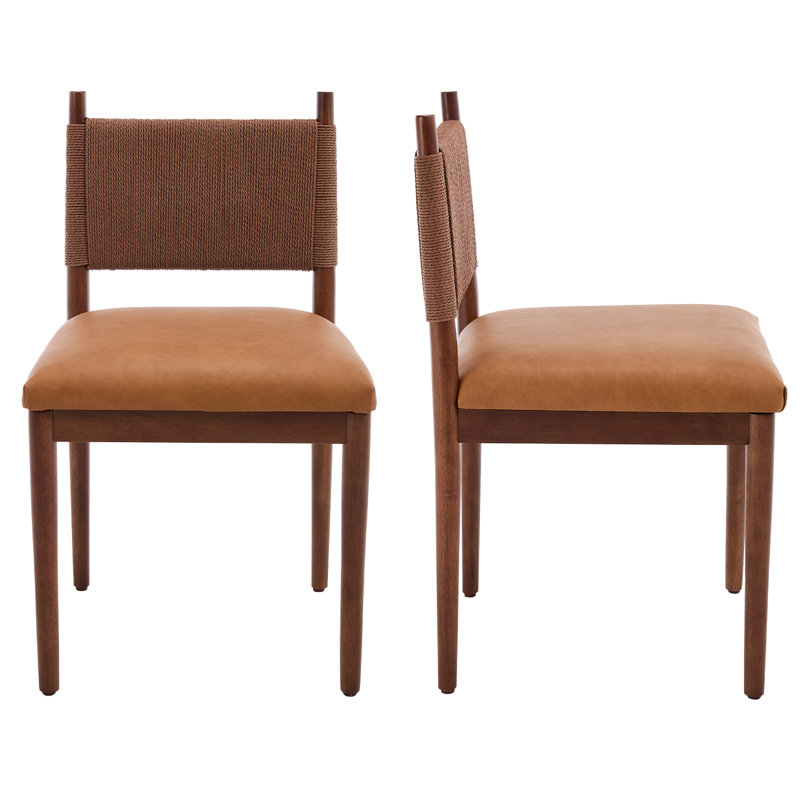 Modern Upholstered Dining Chairs With Backrest And Solid Wood Legs For Living Room/Dining Room, Brown/Brown