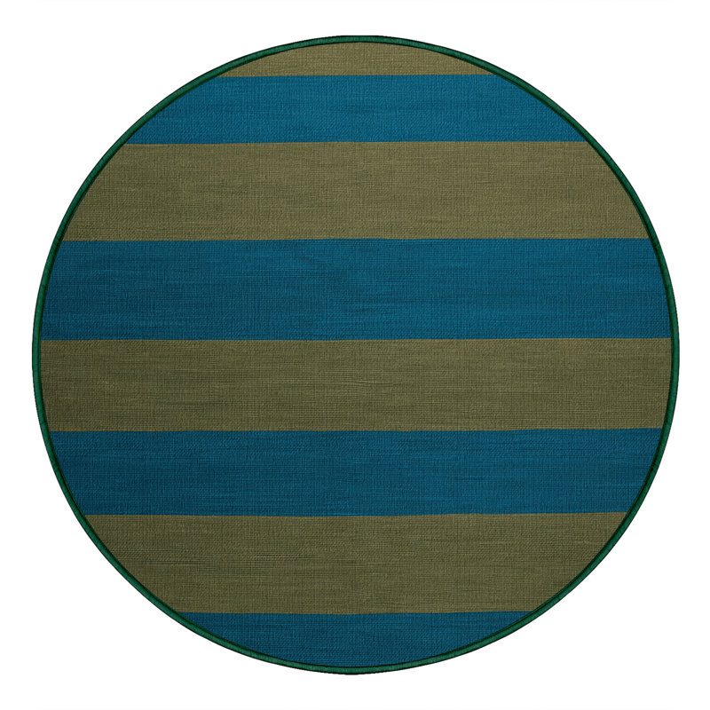 Tapis vert à rayures horizontales lavable à la machine, Rond 7 pi