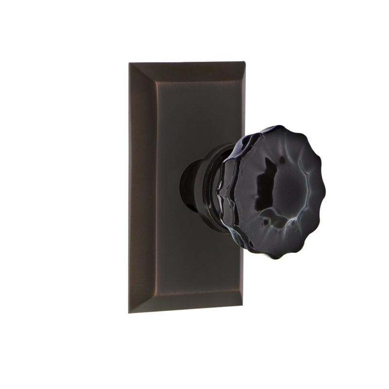 Plaque Studio avec poignée de porte noire cristal, 2 3/8, Bronze intemporel