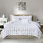 Édredon et édredon double / grand imprimé métallique - géométrique argenté sur blanc, microfibre, 2 taies décoratives, coussins décoratifs, imprimé de draps, vapeur