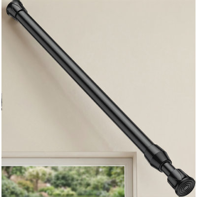 Single Black Small Tension Curtain Rod, 28-48 Inch, Loaded Expandable Spring No Drill for Kitchen, Closet, Cupboard, Door, Bookshelf