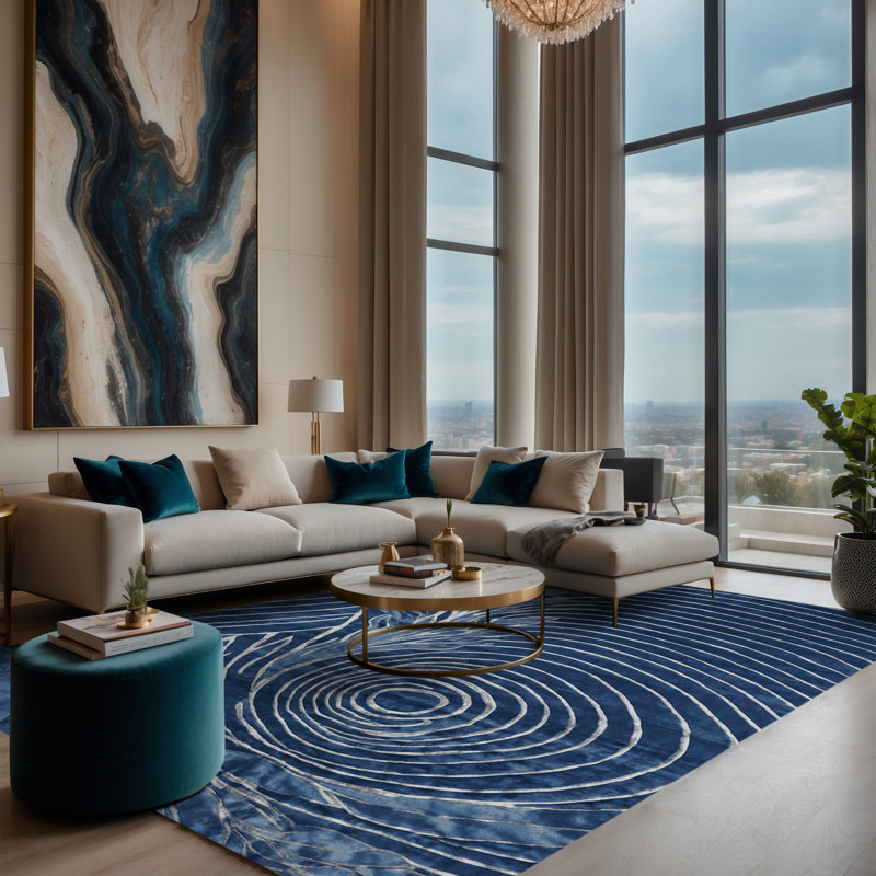 Machine Washable Blue Area Rug, Rectangle 3' x 5'