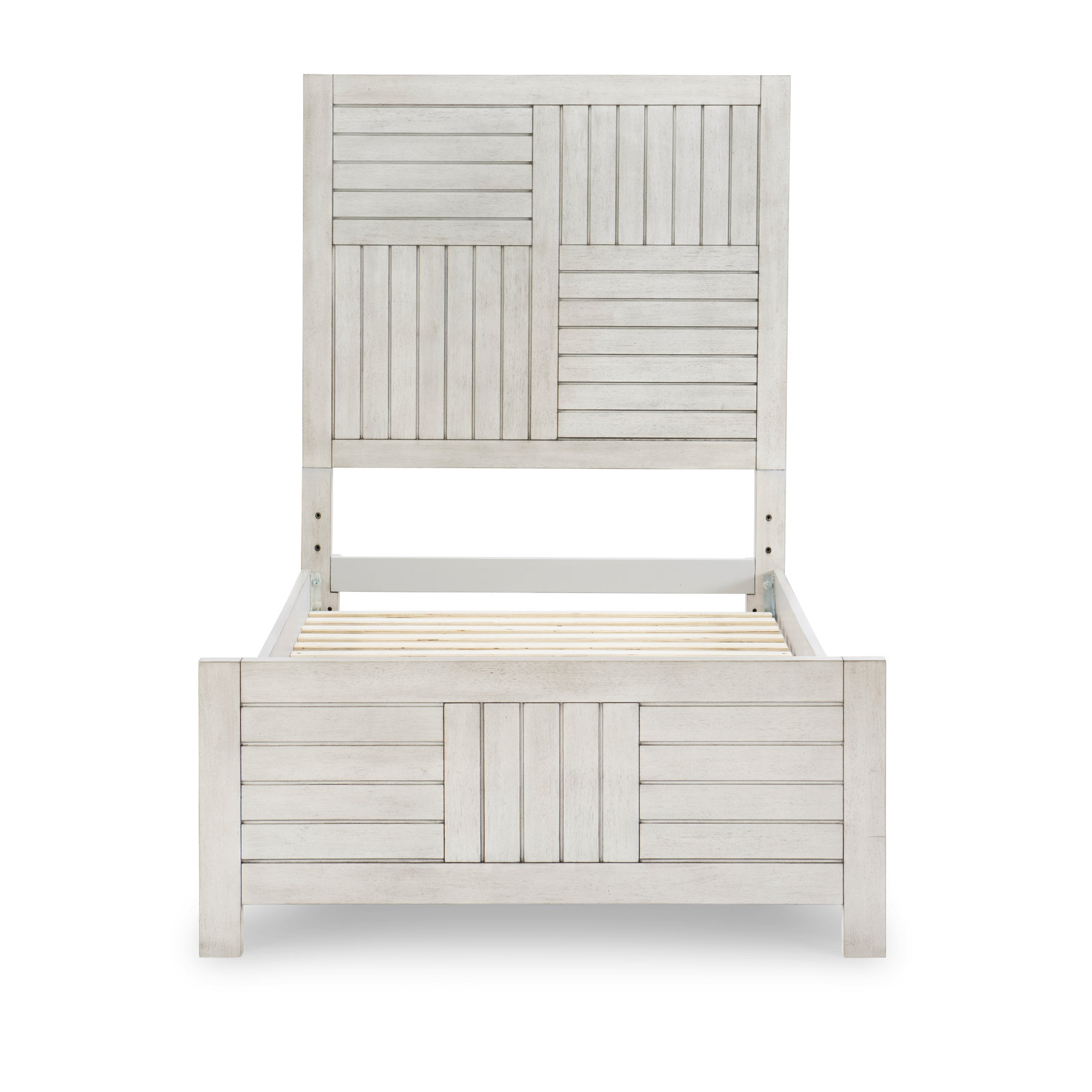 Tyson Full Solid Wood Panel Bed, Twin, Stone Path White