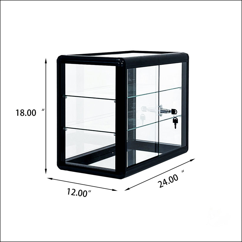 Tempered Glass Counter Top Display Showcase With Sliding Glass Door And Lock