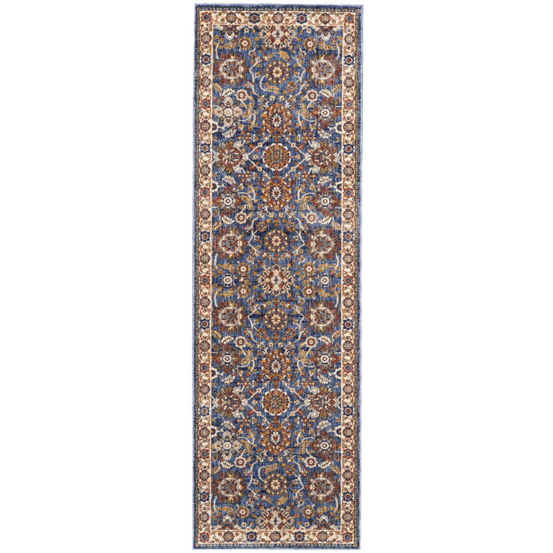 Tapis bleu d'inspiration persane Isabell, Tapis de couloir 2 pi 3 po x 7 pi 6 po
