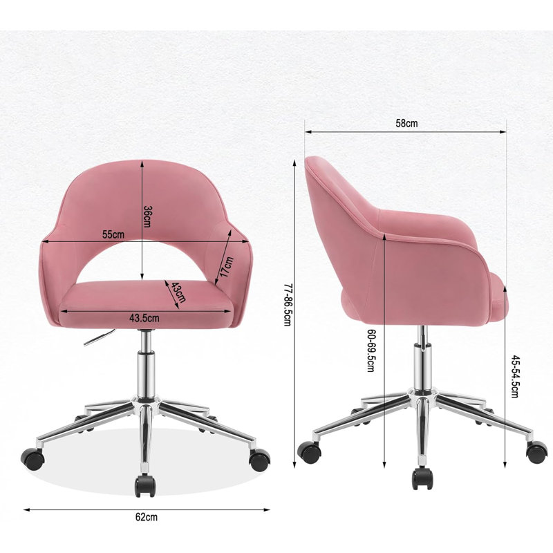 Pehrson Velvet Office Chair, Pink