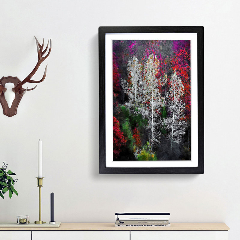 Autumn Trees in Switzerland - Framed Print, 63cm H x 45cm W x 2cm D, Black Framed