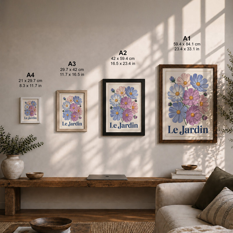 Cosmos Garden Botanical - Framed Print, Unframed, A1 - 84.1 x 59.4 cm