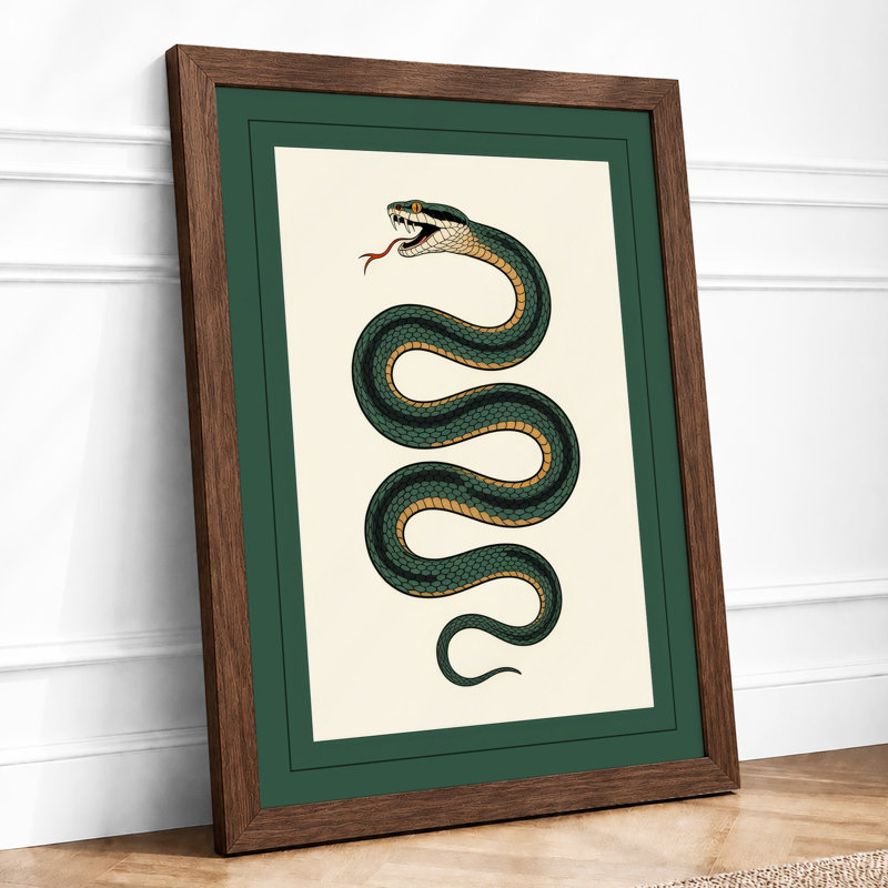 Snake In Profile Botanical - Print, A2 - 59.4 x 42.0 cm, Walnut