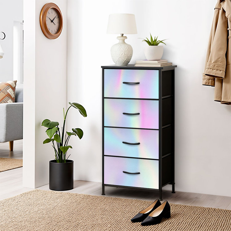 4 Drawer Dresser for Bedroom, Narrow Chest of Drawers, Wooden Top and Study Iron Frame 18"x37.5"-(WxH)