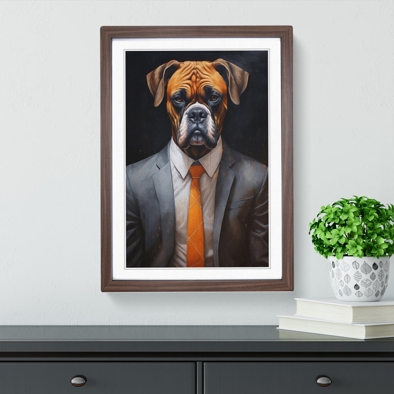 Boxer Dog in a Suit Painting No.4 - Framed Print, Walnut Framed, 34cm H x 25cm W x 2cm D