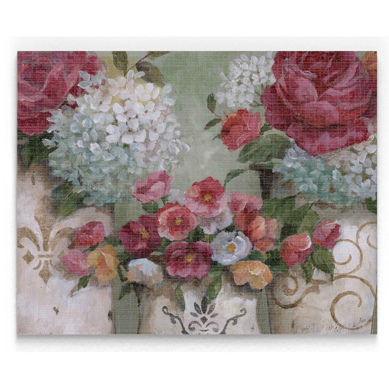 « contient des fleurs », reproduction d’art sur toile tendue, H 24 po x l 32 po x P 1,5 po