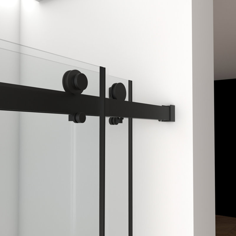 Porte de douche de 56 à 60 po x H 76 po, double coulissante, verre trempé, noir mat, antirouille et imperméable, Noir mat