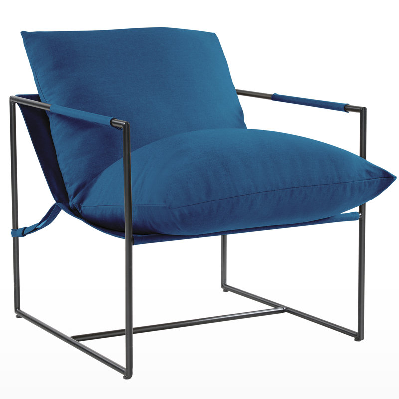 Chaise d'appoint rembourrée en métal Cliatt, Polyester bleu marine