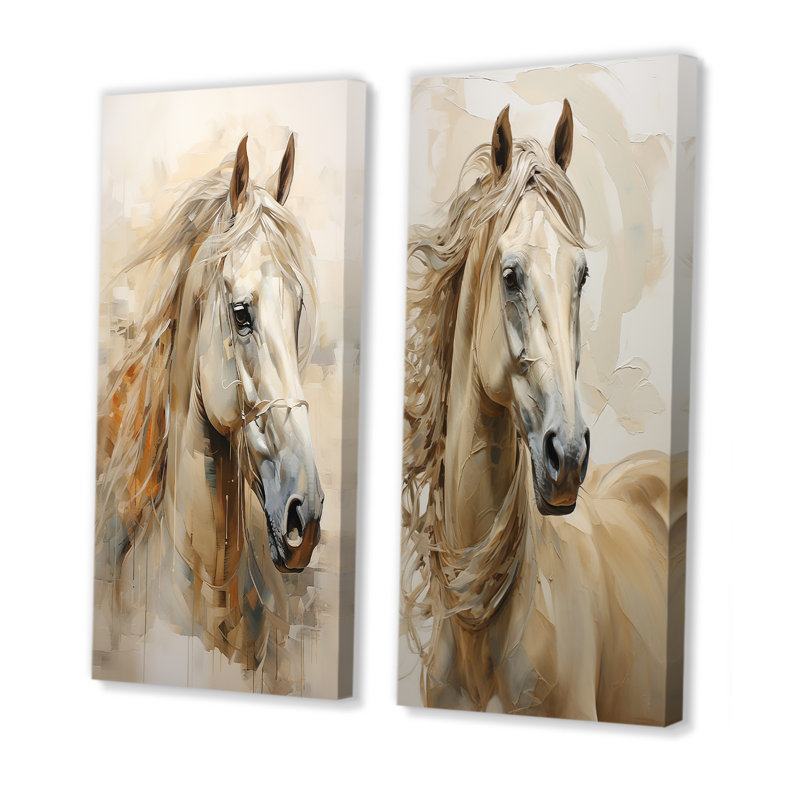 Portrait de cheval sophistiqué - ensemble de 2 décorations murales de chevaux, H 28 po x l 25 po, Toile tendue