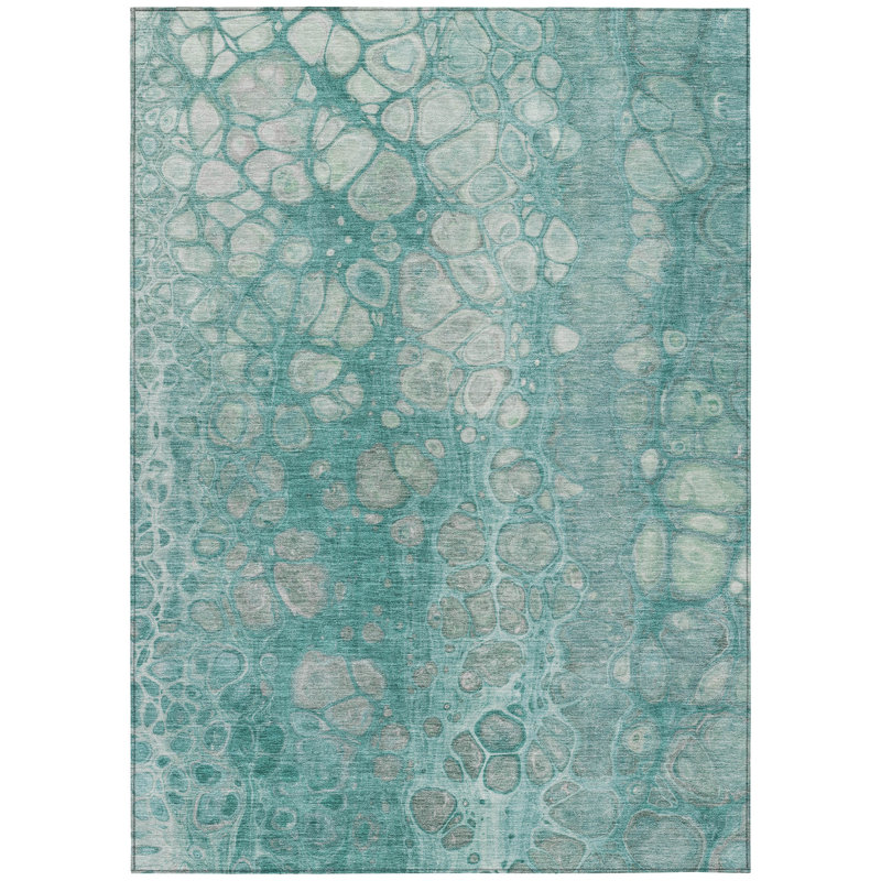 Machine Washable Indoor/Outdoor Xhevrie Aqua Rug, Rectangle 9' x 12'