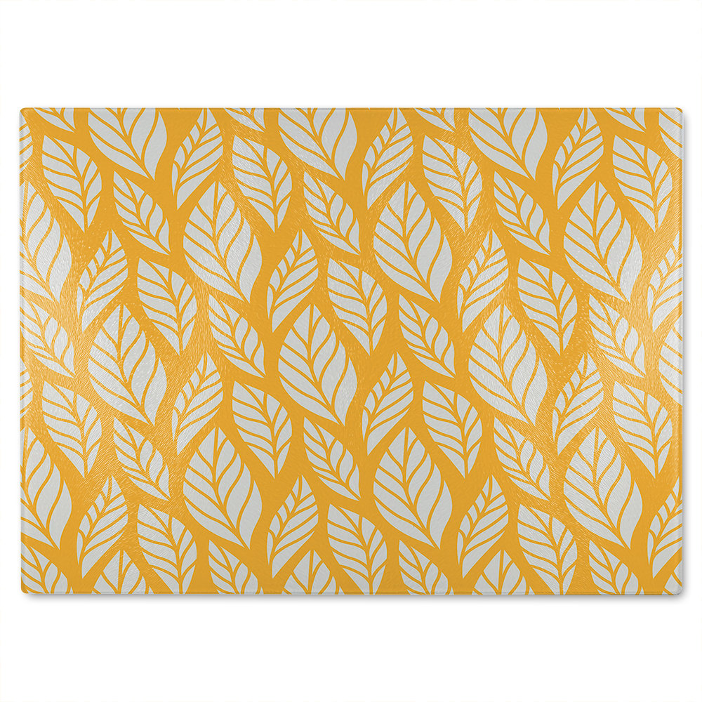 White Leaf Pattern On Glass Chopping Board