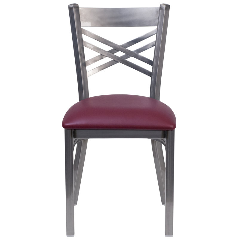 2 Pack Clear Coated "X" Back Metal Restaurant Chair, Burgundy