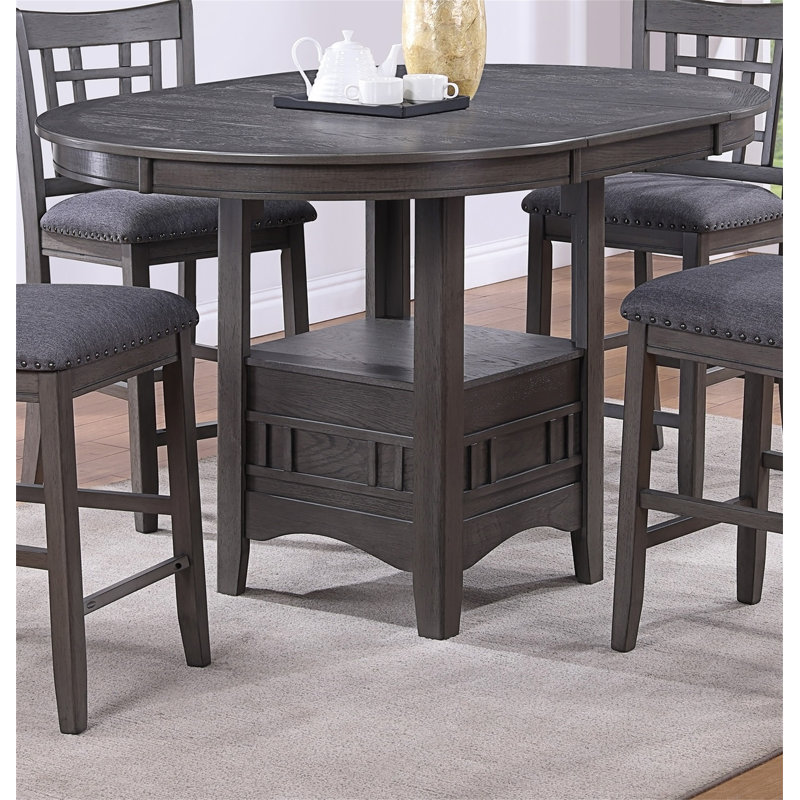 Dining Table Round Counter Height Dining Table W Shelve 1Pc Table Only Built In Leaf Solid Wood  Finish