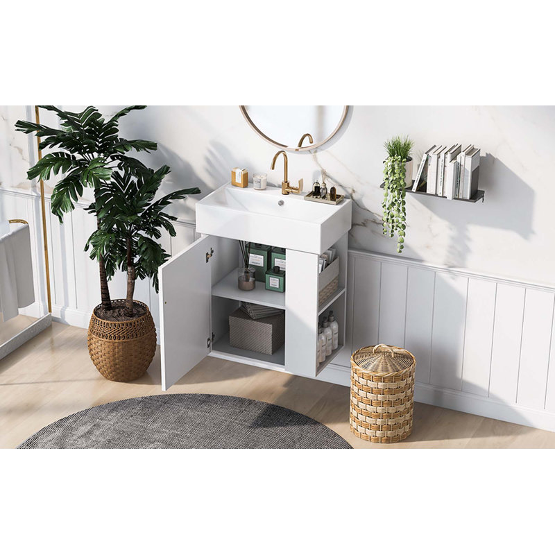 Modern Floating Bathroom Vanity With Ceramic Basin