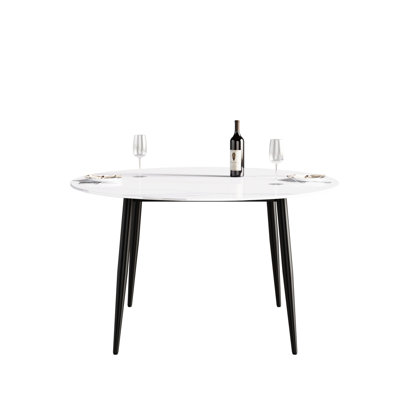 Round White Sintered Stone 6 Table - To High Temperatures & Fouls 6 Dining 54.05" White, Tabletop