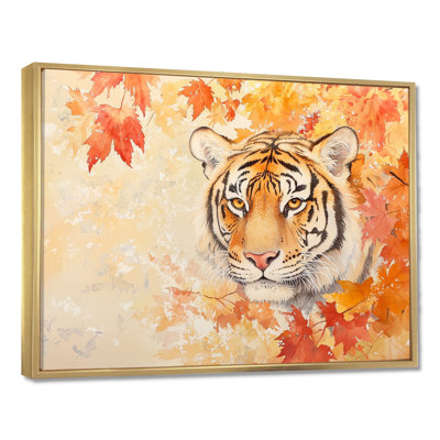 Tigre dans les feuilles d'automne II - salon d'art mural tigre
