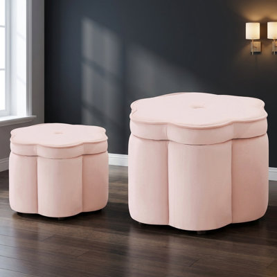 Ensemble de 2 repose-pieds rembourrés en forme de fleur emboîtables, repose-pieds en velours multifonctionnel avec compartiment caché, sièges d'appoint peu encombrants pour le salon, la chambre à coucher, l'entrée, le petit appartement, le dortoir, la chambre de bébé et la chambre d'amis