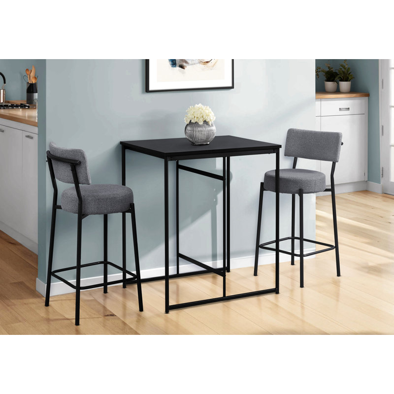 2Pcs Barstool, Counter Height, Kitchen, Leather Look, Black 
