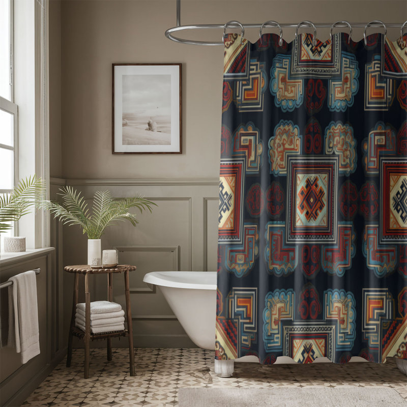 Ind tribal Textiles - Rideau de douche Premium, H 74 po x l 71 po