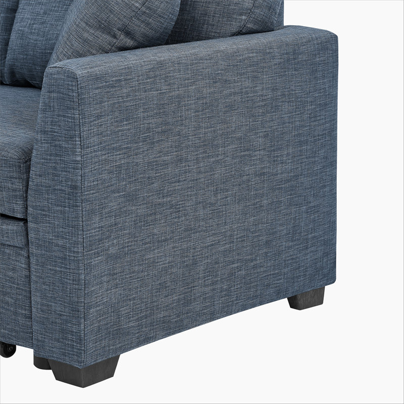 Pull-Out Sofa Bed, Blue Polyester