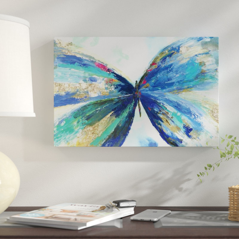 « blue papillon », reproduction sur toile, H 8 po x l 12 po x P 0,75 po, Pas de tapis, Toile tendue