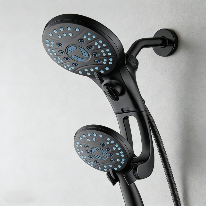 6-Setting 6" Shower Head, 8-Setting 5-Zone Hand Shower ,6 Ft Hose, 2.5 Gallons Per Minute, Black