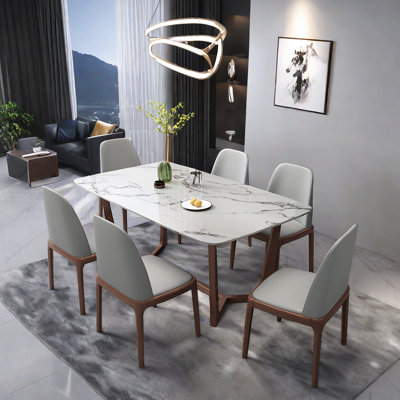 Modern Matte Rock Plate Dining Table Chair Set Rectangular Dining Set