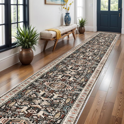 Tapis de salon lavable - grand tapis de chambre à coucher à motif oriental antidérapant antidérapant et antidérapant pour la cuisine de la salle à manger (noir)