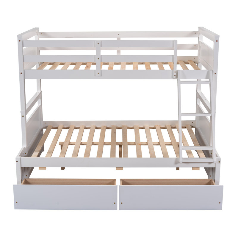 Lit simple superposé au dessus d'un lit double avec rangement - Gris, Blanc