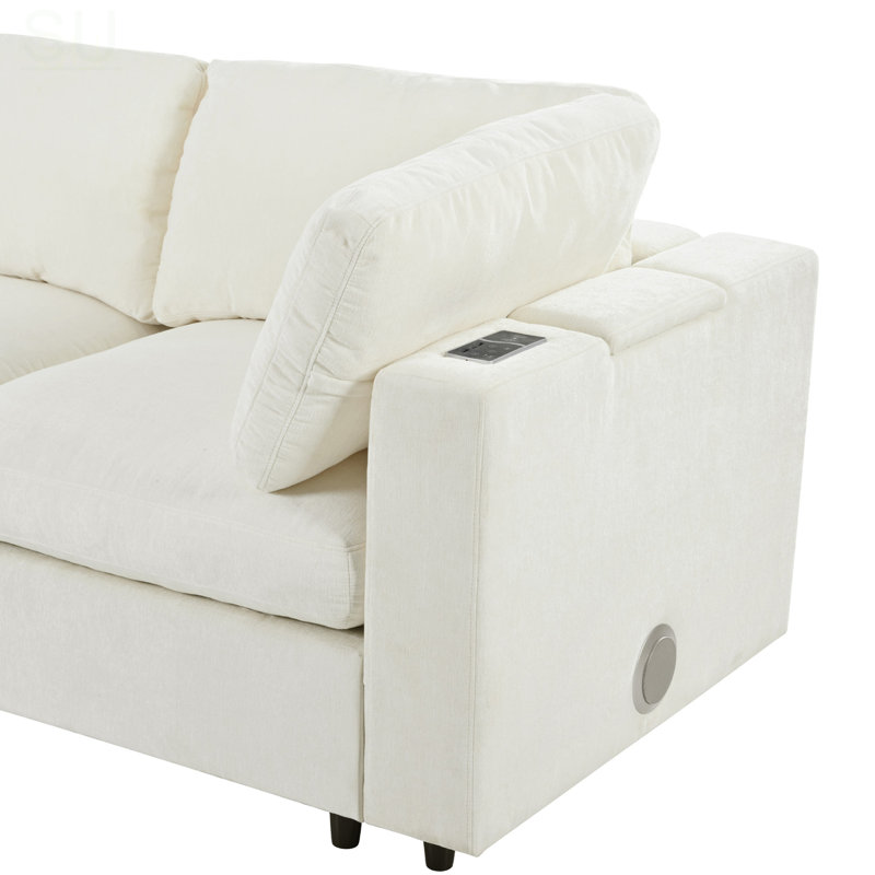 133.5 Inch Upholstered Modular Sofa With Storage, USB Charging, Wireless Charging, And Bluetooth Speaker For Living Room