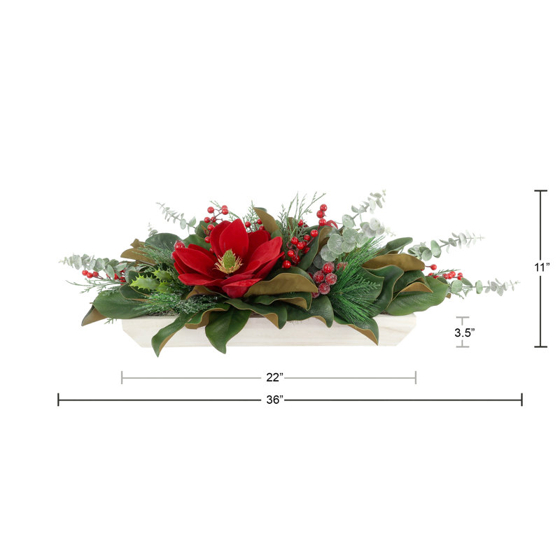 Holiday Centerpiece with Magnolias, Eucalyptus and Berries