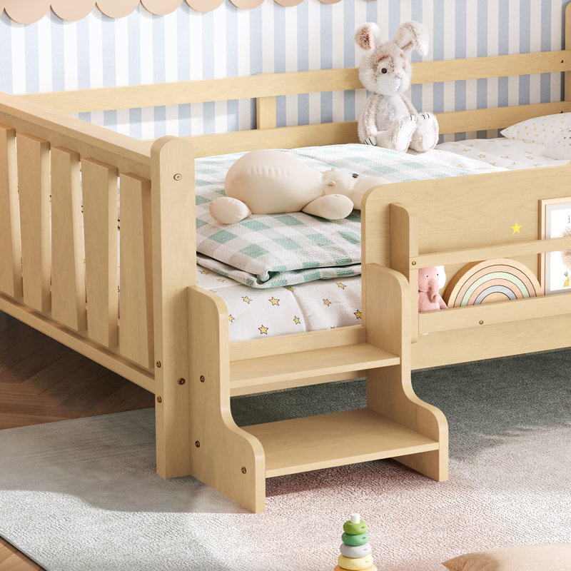 Grand lit au sol en bois compact avec rangement